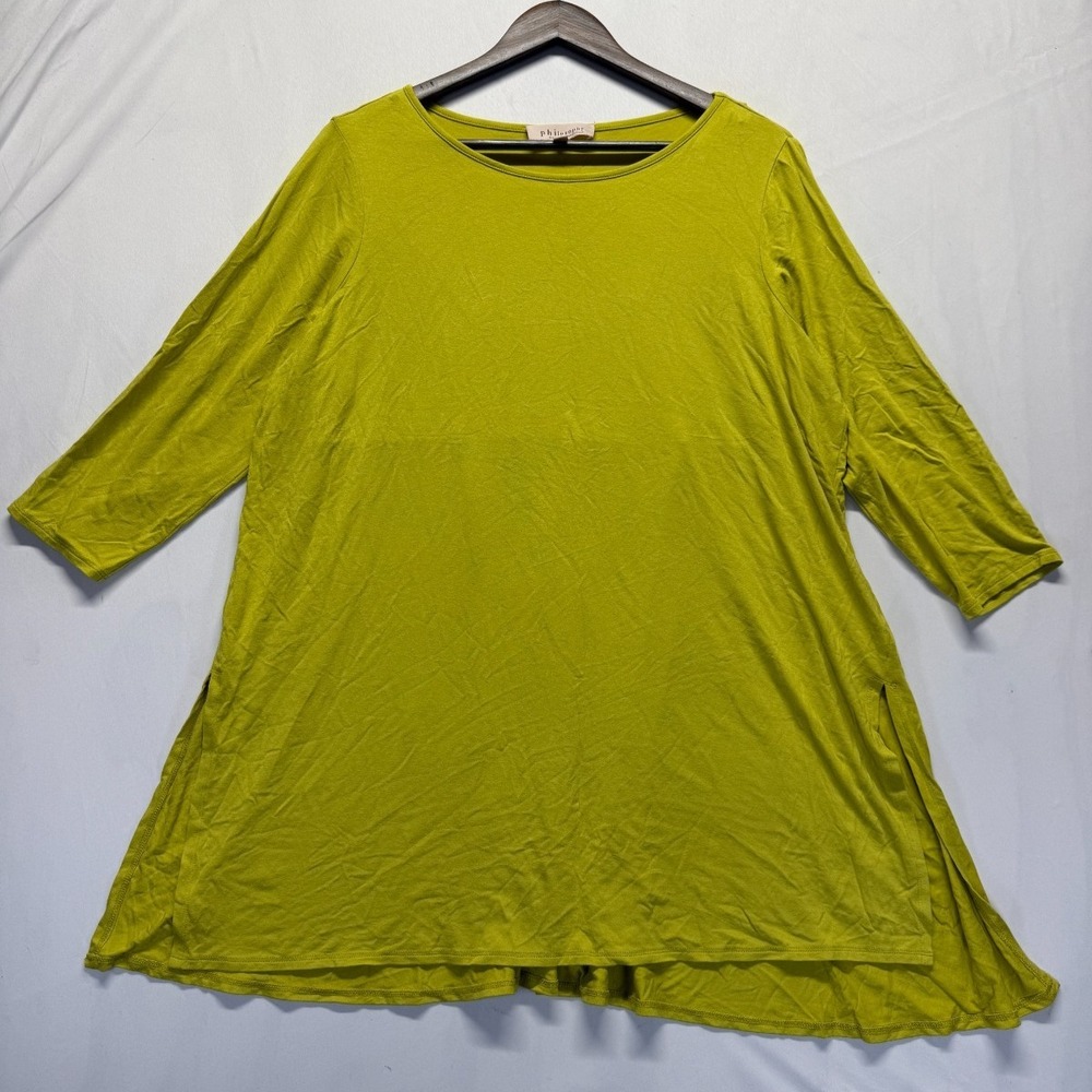 Philosophy Republic Clothing Blouse Top Womens 1X Green Side Slits High Low Hem